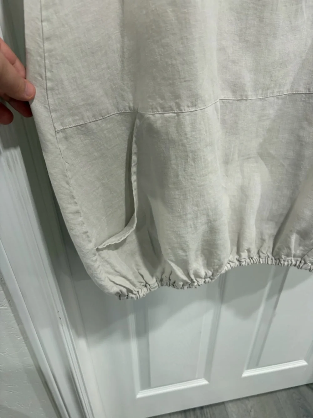 bryn Walker Sleeveless Cowl Neck Dress in Light Beige 100% Linen - Picture 3 of 9